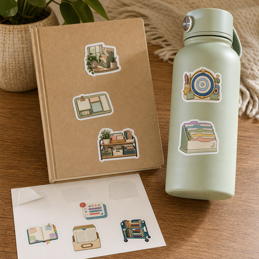 Teacher Planner Sticker Sheets Teacher Planner Sticker Sheets - Sheet 03 - Habit Tracker Icons stickers styling a journal cover and water bottle