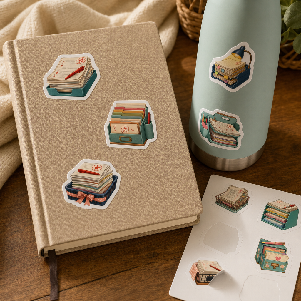 Teacher Planner Sticker Sheets Teacher Planner Sticker Sheets - Sheet 05 - Grading Day stickers styling a journal cover and water bottle