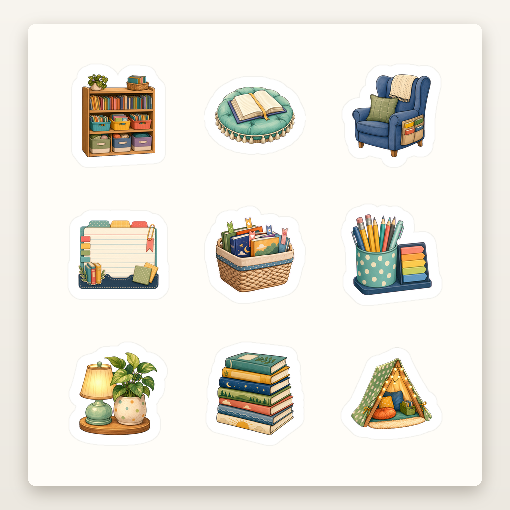 Bookish Reading Sticker Sheets - Sheet 08 - Classroom Reading Corner