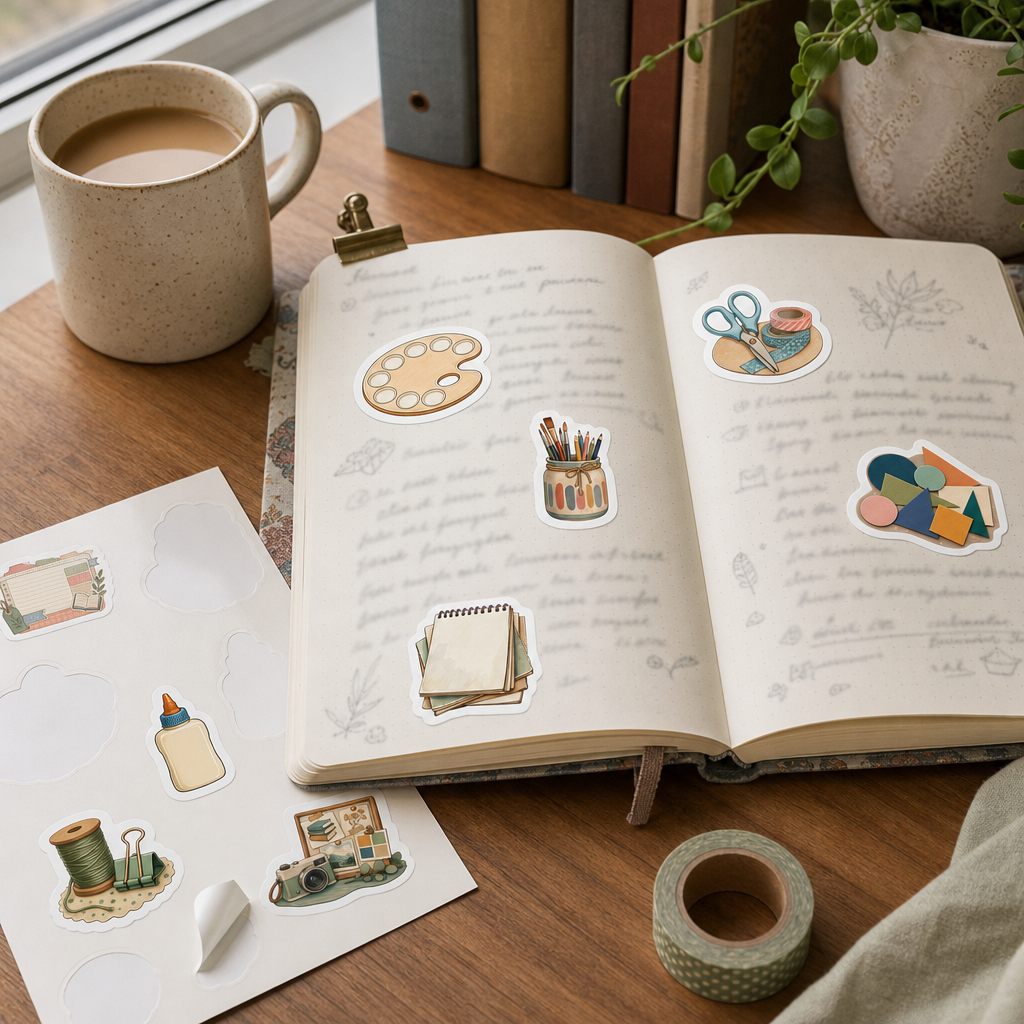 Bookish Reading Sticker Sheets Bookish Reading Sticker Sheets - Sheet 03 - Creative Project stickers decorating a handwritten journal spread