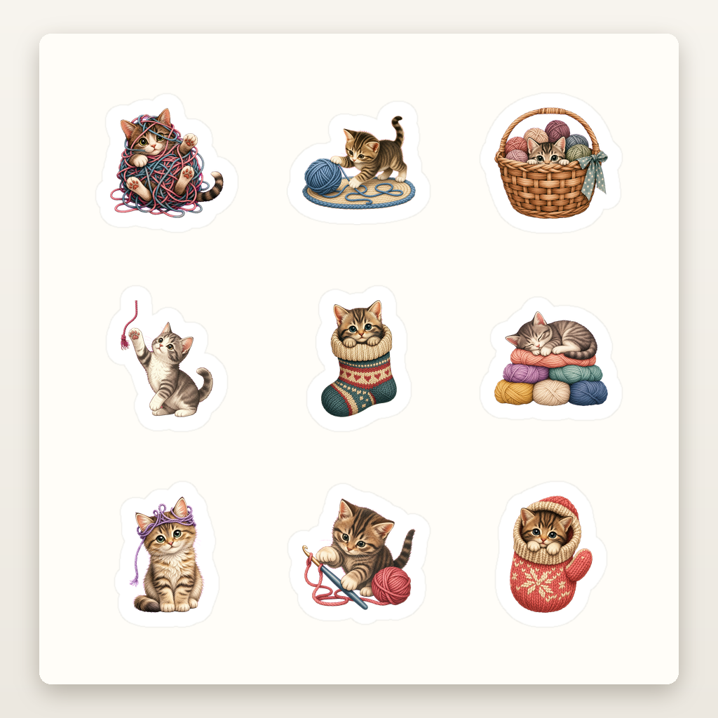 Cat Lover Sticker Sheets - Sheet 08 - Yarn And Mischief