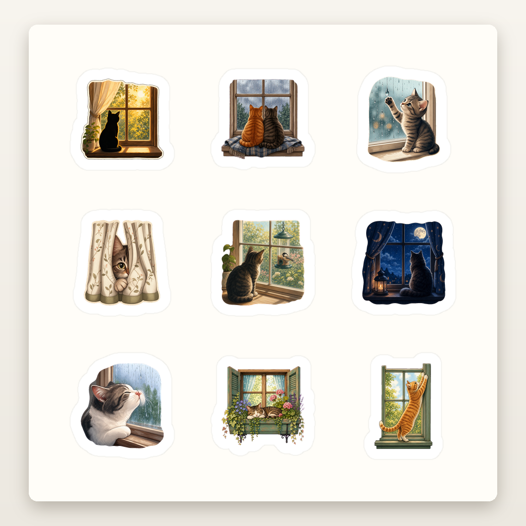 Cat Lover Sticker Sheets - Sheet 09 - Window Watching Cats