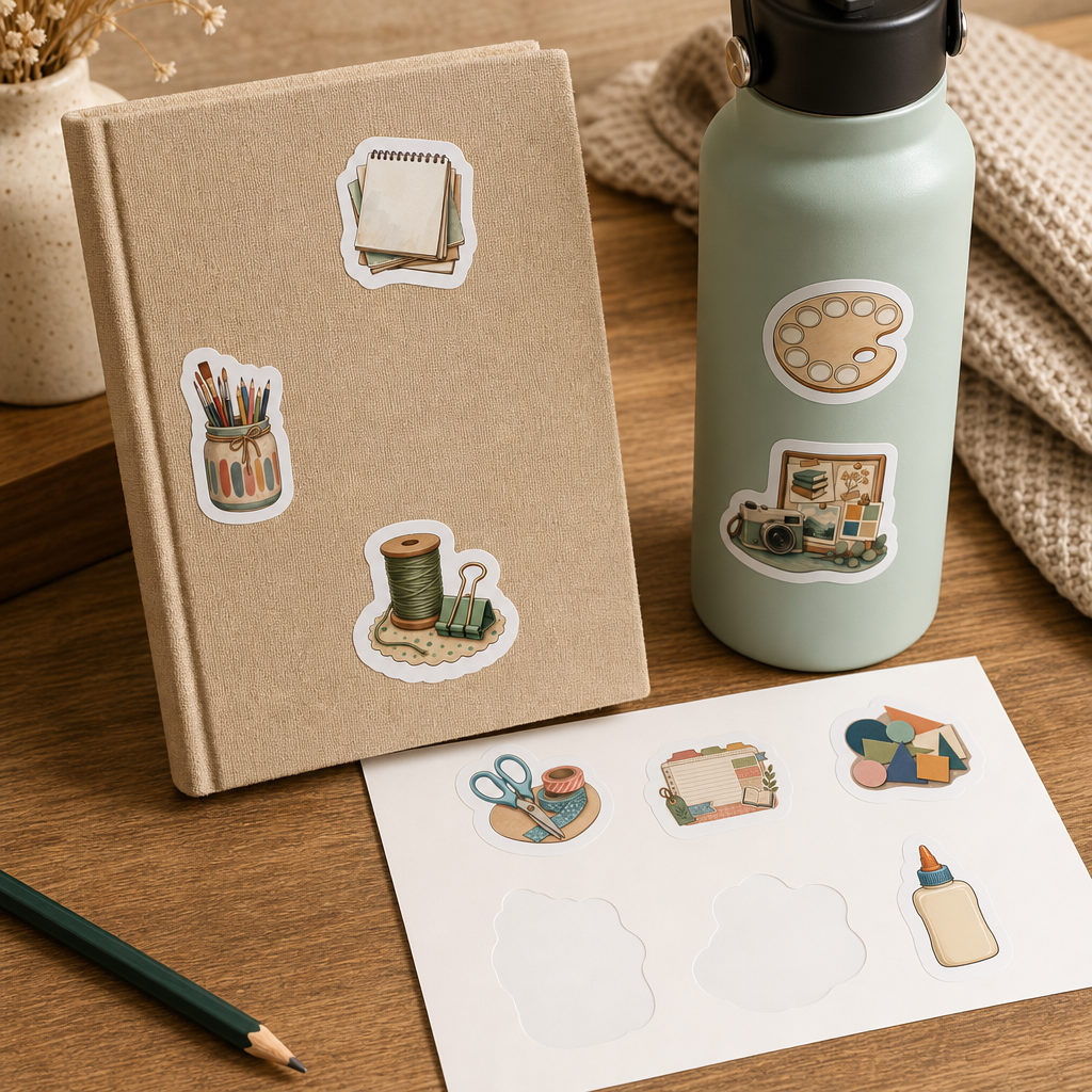 Bookish Reading Sticker Sheets Bookish Reading Sticker Sheets - Sheet 03 - Creative Project stickers styling a journal cover and water bottle