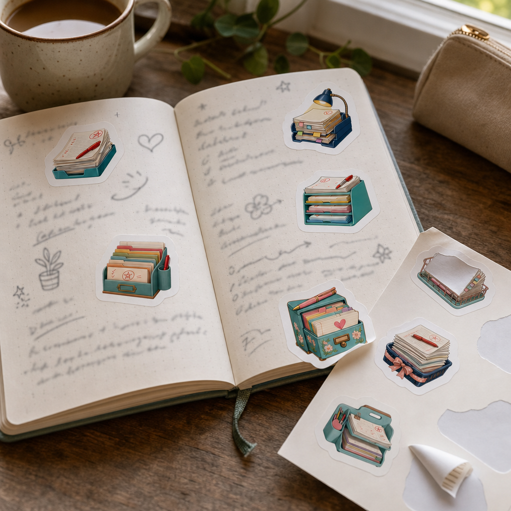 Teacher Planner Sticker Sheets Teacher Planner Sticker Sheets - Sheet 05 - Grading Day stickers decorating a handwritten journal spread