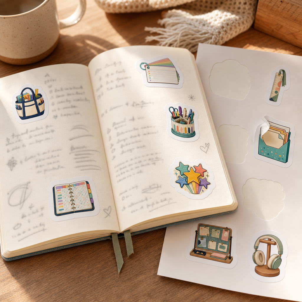 Teacher Planner Sticker Sheets Teacher Planner Sticker Sheets - Sheet 02 - Weekly Planner Spread stickers decorating a handwritten journal spread