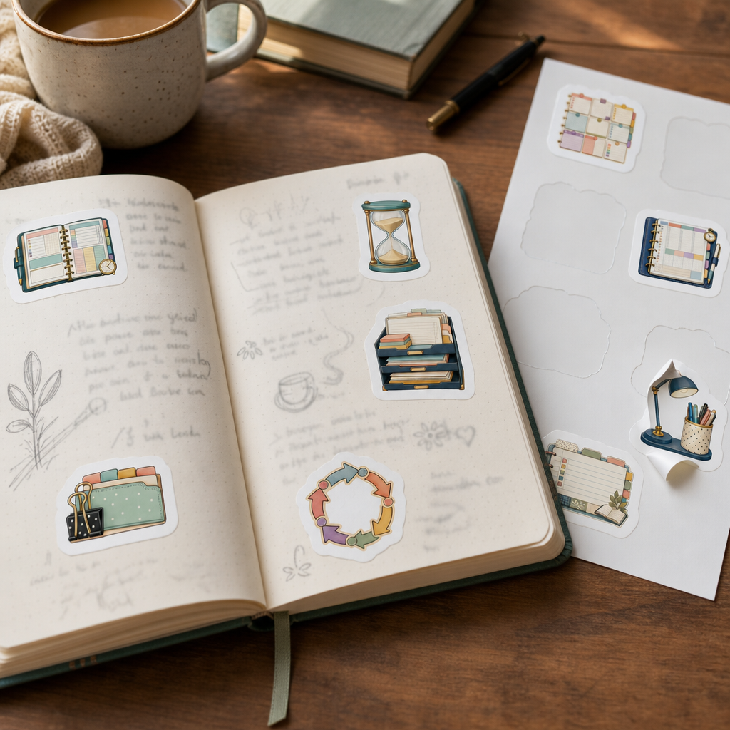 Bookish Reading Sticker Sheets Bookish Reading Sticker Sheets - Sheet 04 - Happy Planner stickers decorating a handwritten journal spread