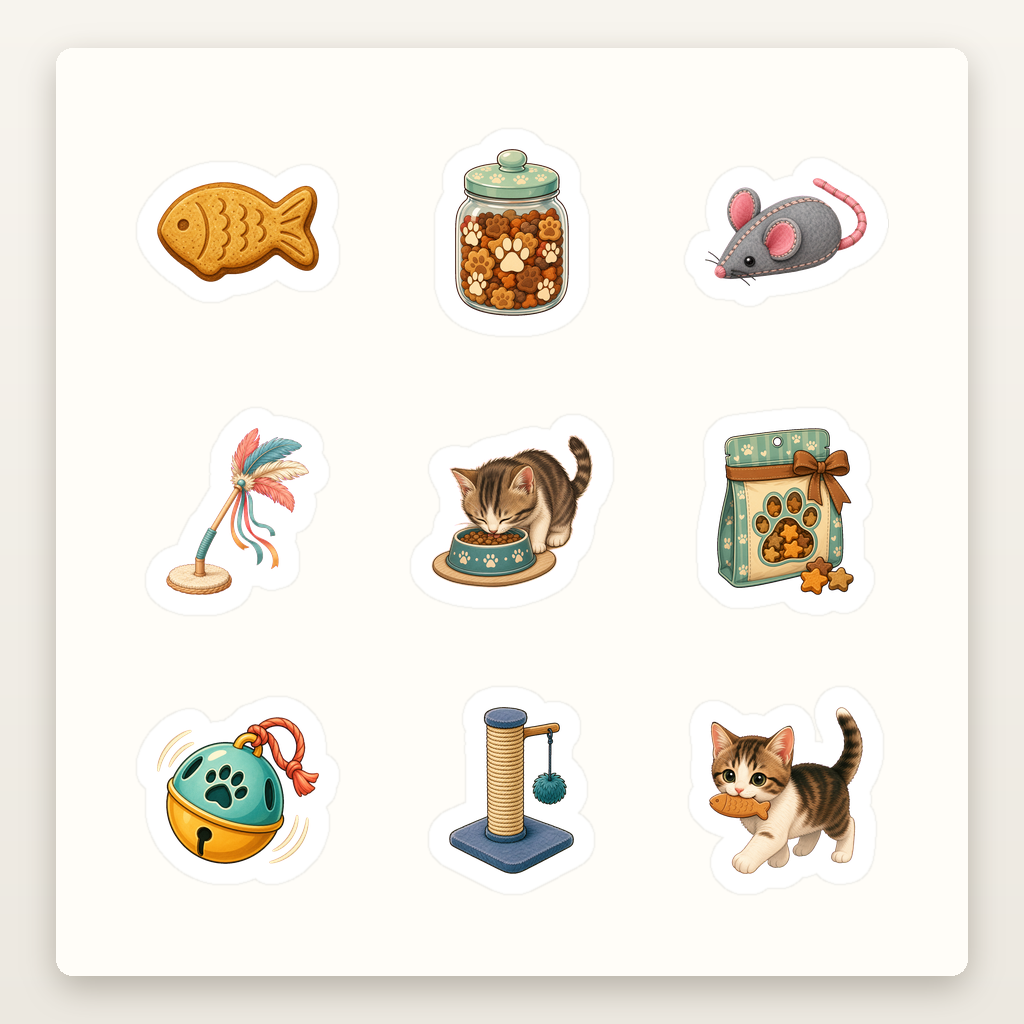 Cat Lover Sticker Sheets - Sheet 10 - Cat Treats And Toys