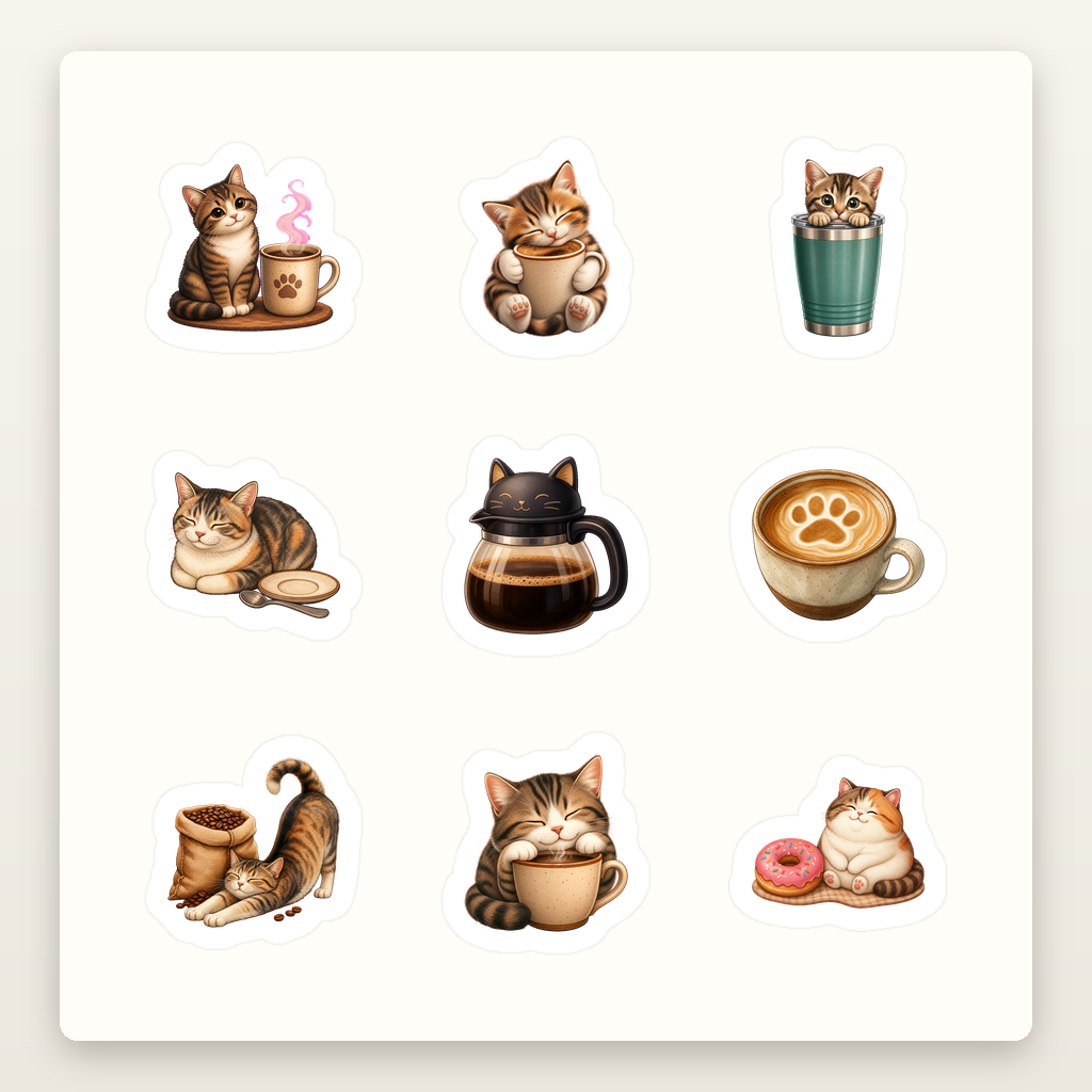 Cat Lover Sticker Sheets - Sheet 03 - Cat Coffee Break