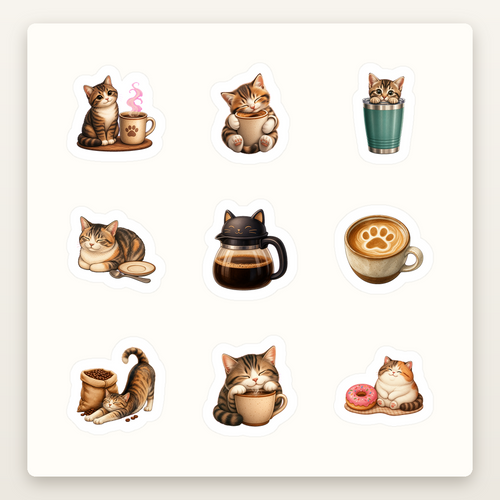 Cat Lover Sticker Sheets - Sheet 03 - Cat Coffee Break