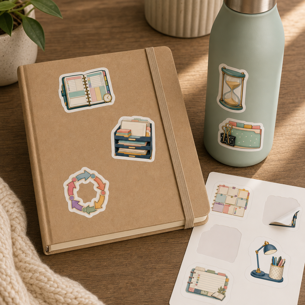 Bookish Reading Sticker Sheets Bookish Reading Sticker Sheets - Sheet 04 - Happy Planner stickers styling a journal cover and water bottle