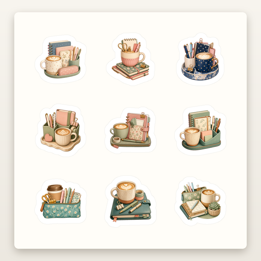 Teacher Planner Sticker Sheets - Sheet 08 - Coffee And Stationery