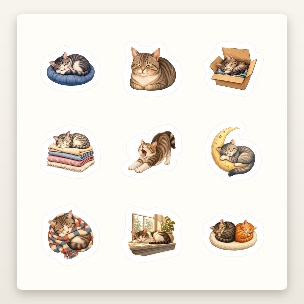 Cat Lover Sticker Sheets - Sheet 01 - Cozy Napping Cats