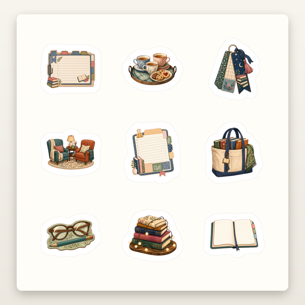 Bookish Reading Sticker Sheets - Sheet 10 - Book Club Night