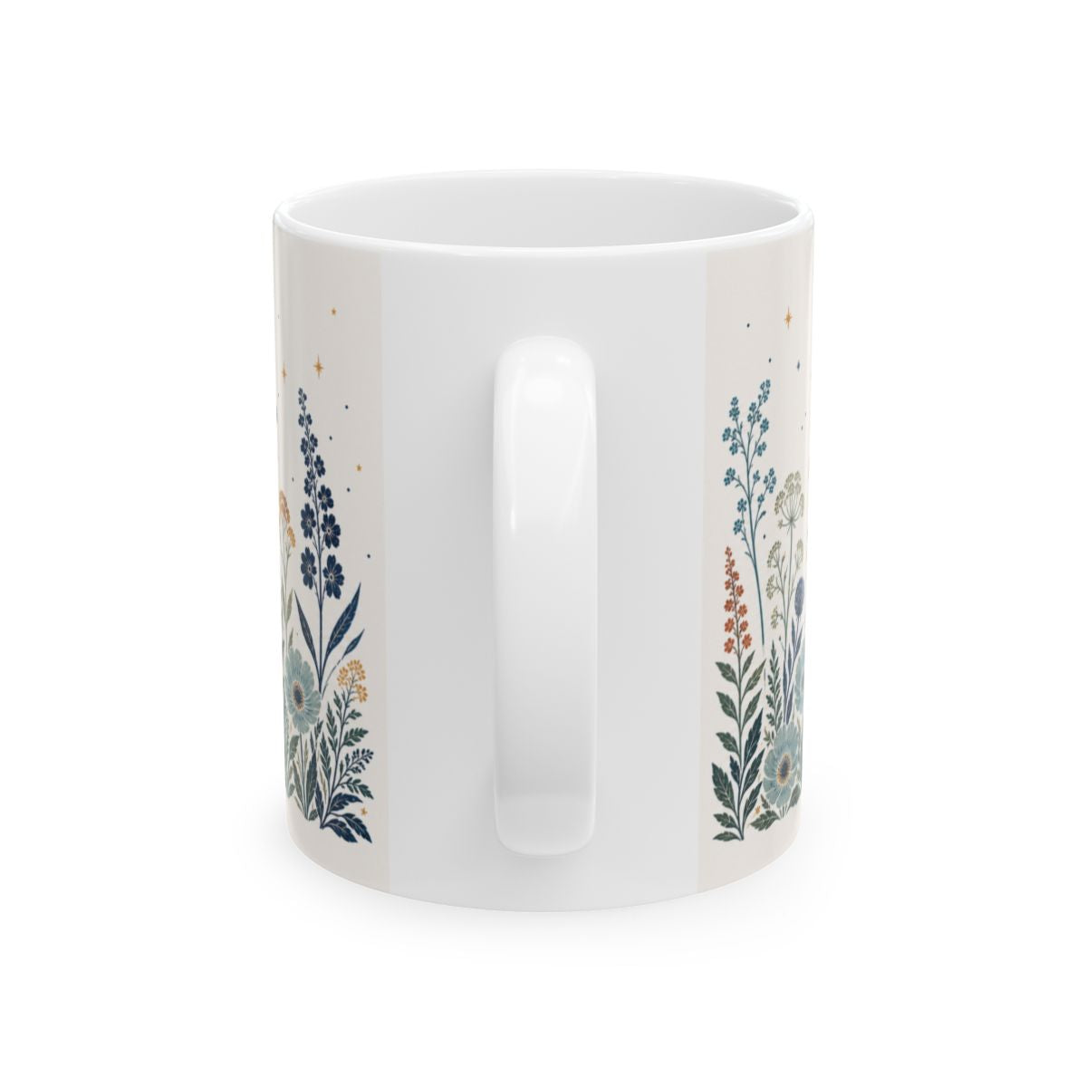 Moonlit Botanical Ceramic Mug handle and wrap continuity view